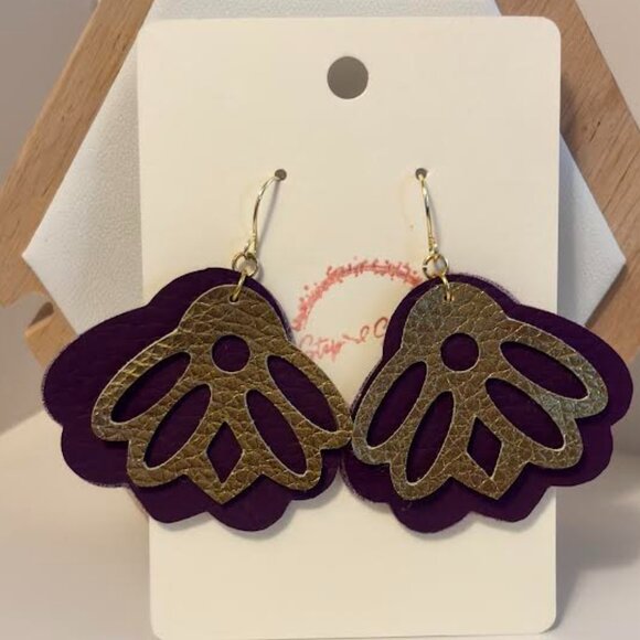 Faux Leather geometric shape earrings - Picture 1 of 2